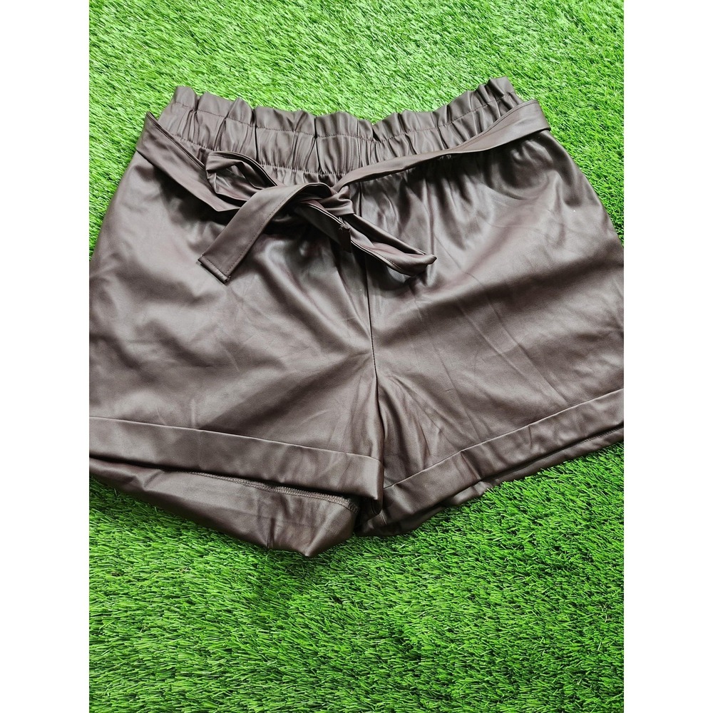 Riley & James Shorts Womens XL Brown Faux Leather Paperbag Belted High Waist